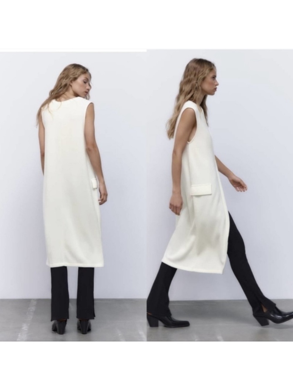 ZARA Sleeveless White Midi Split-Front Dress - Picture 4 of 8